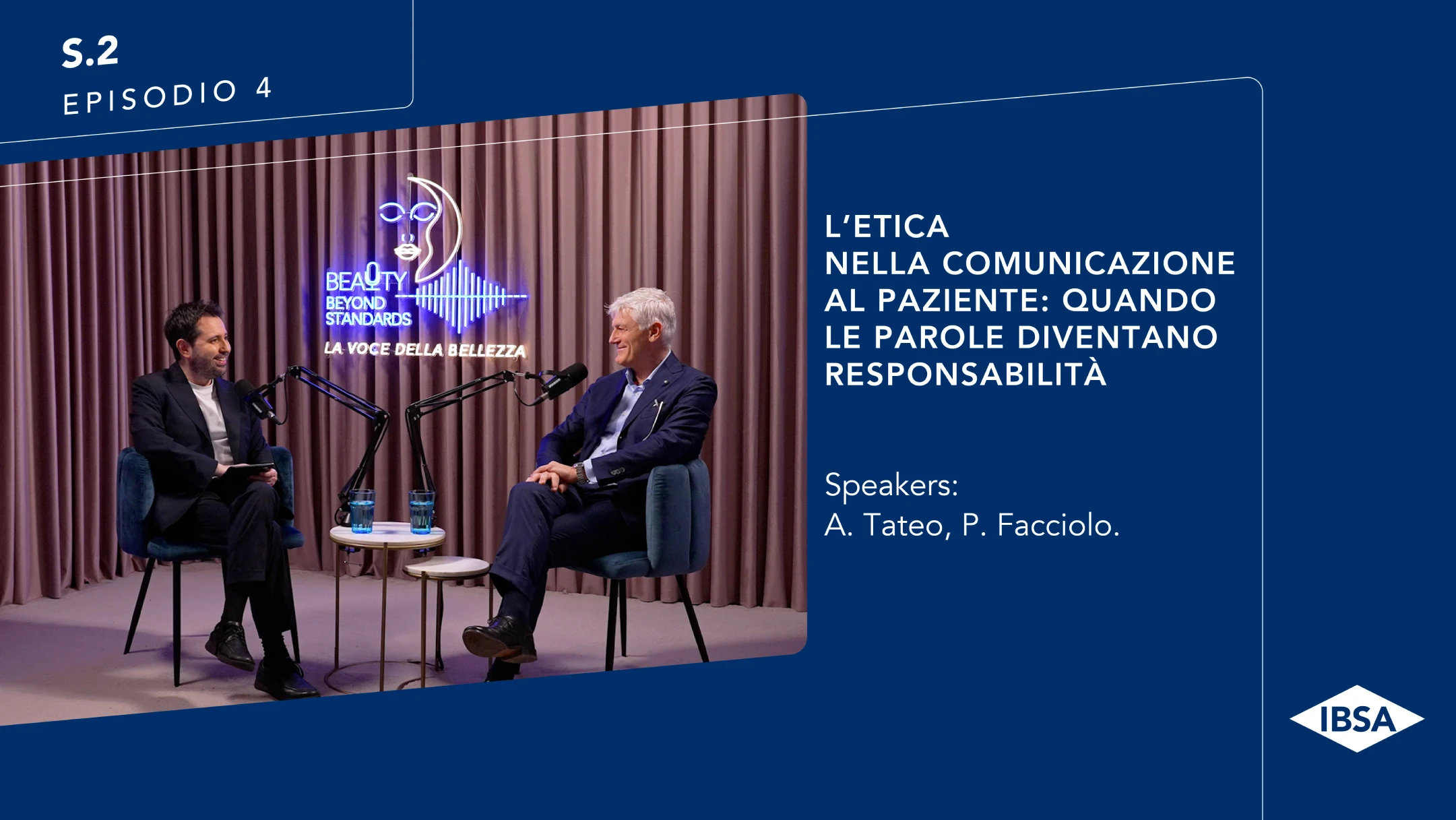 <p class="s3"><span class="s4"><strong>EPISODIO 4</strong> – </span>Oltre il risultato: cosa significa davvero fare una scelta consapevole?⁣</p>
<p class="s3">Nel quarto e ultimo episodio della seconda stagione di <span class="s5">Beauty Beyond Standards</span>, Patrick Facciolo insieme al dott. Antonello Tateo affronta il tema dell’etica nella medicina estetica.⁣</p>
<p class="s3">Dalla comunicazione ai trattamenti, ogni scelta ha un impatto che va oltre l’immediato. Comprendere il “dopo” diventa fondamentale per costruire percorsi sostenibili nel tempo, nel rispetto della persona e della sua evoluzione.⁣</p>
<p class="s3">La vera bellezza non è solo ciò che vediamo oggi, ma ciò che scegliamo di diventare nel tempo.</p>
